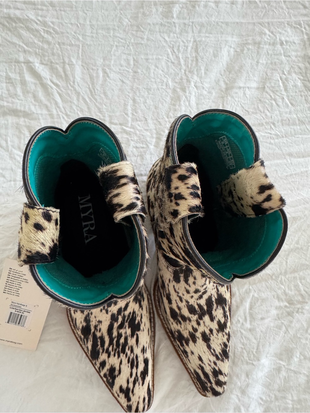 NWT MYRA Cow Bow Western Hairon Leather Booties - Picture 6 of 11